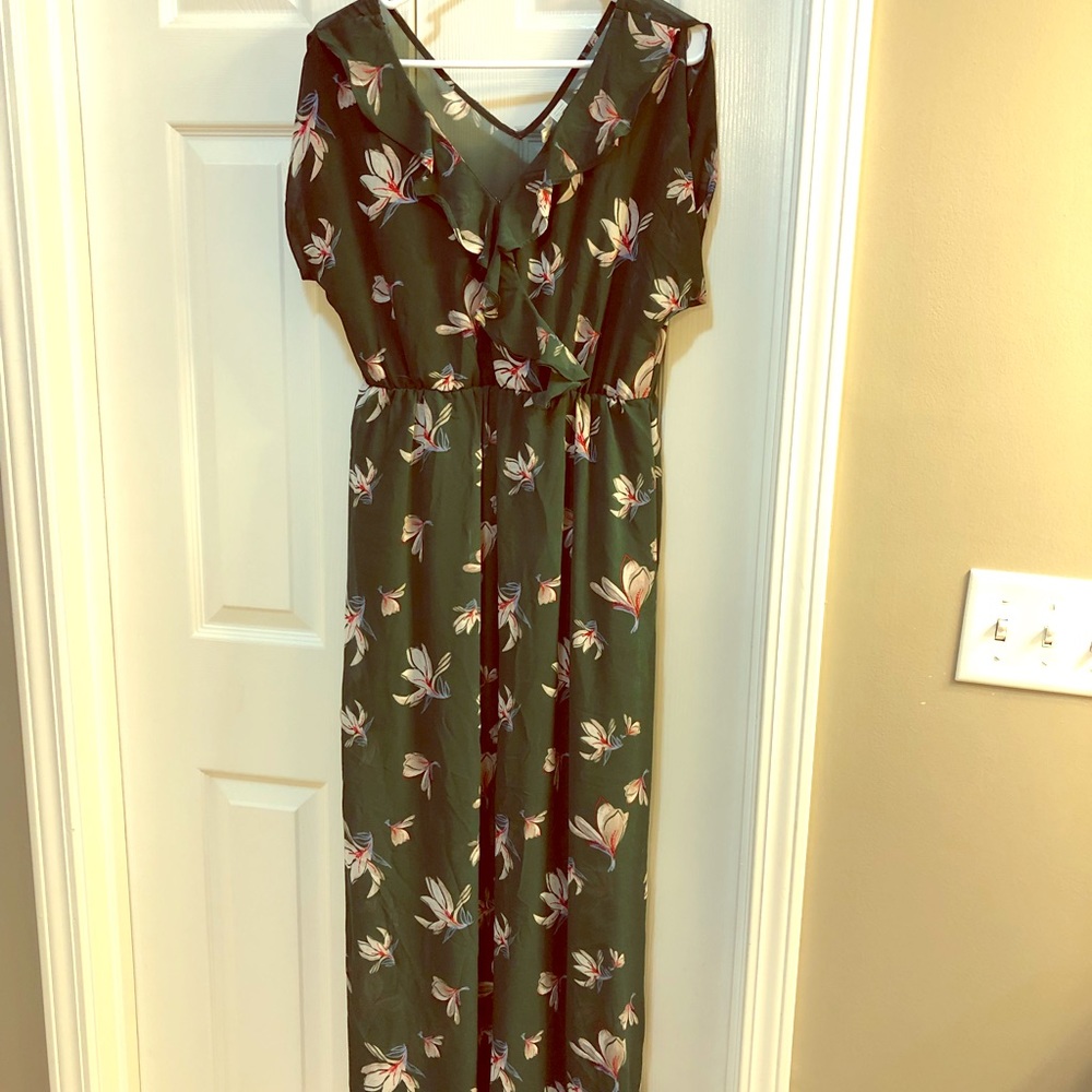 Floor length cap sleeve dress